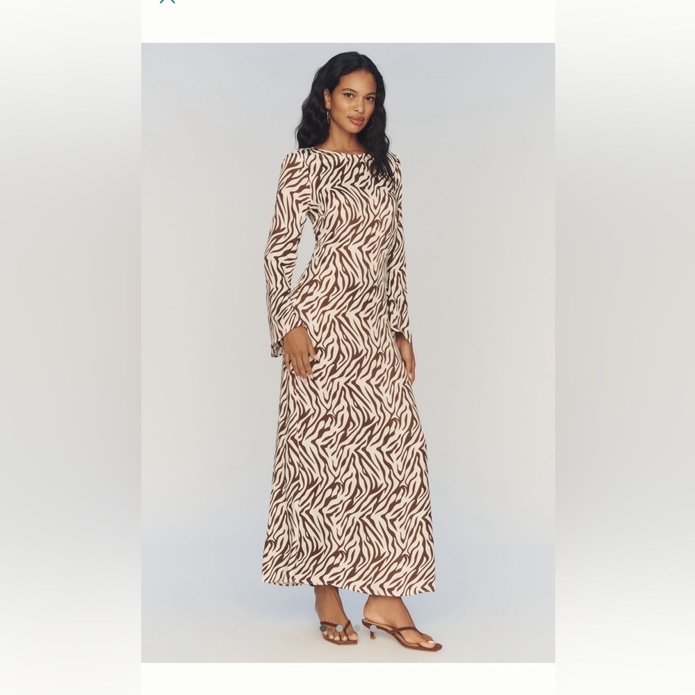 Anthropologie Brown and White Long Sleeve Dress